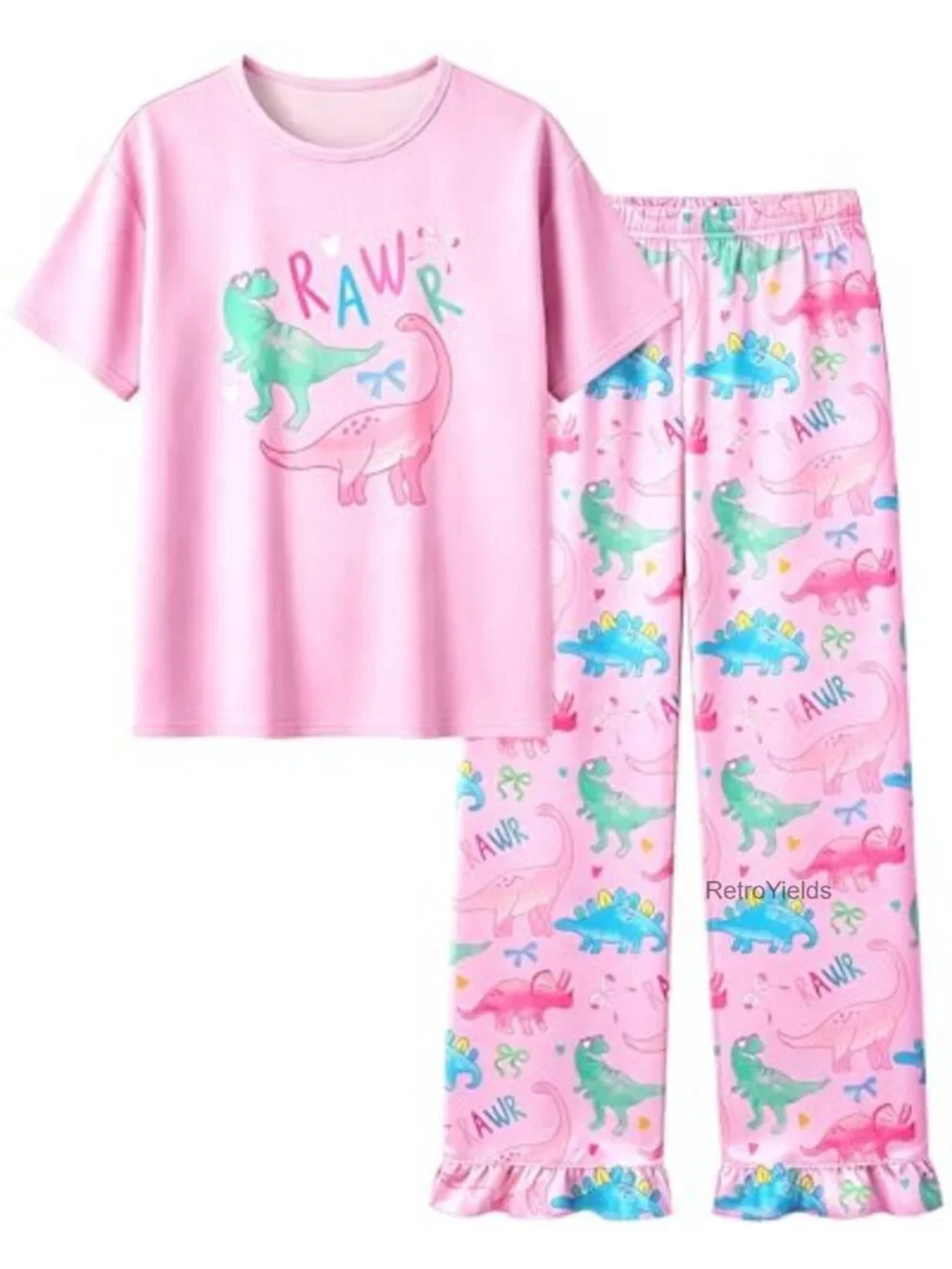 Girls Pajama Set Short Sleeve Cute Sleepwear Pjs